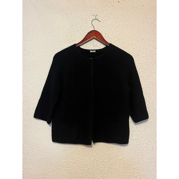 Akris Quiet Luxury Black Silk Cashmere One Clasp Cropped Cardigan Size Us 10